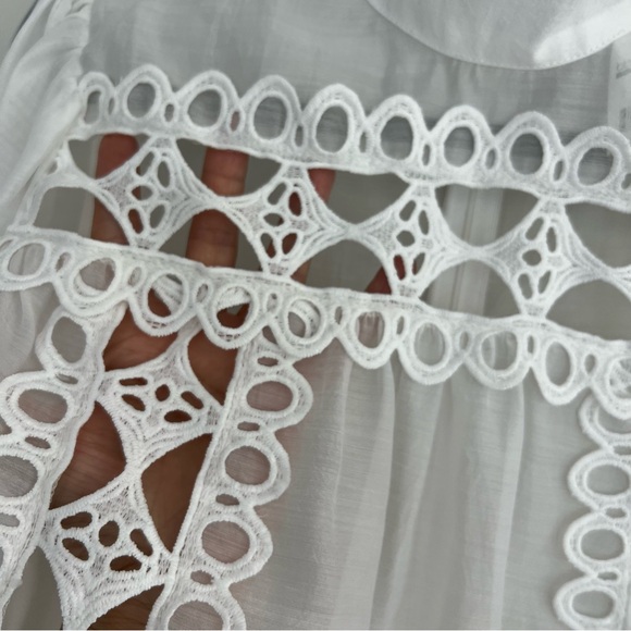 CLOSETTE CHIC NWT White Embroidered Cutout Eyelet Sheer Long Sleeves Blouse Sz M - Picture 9 of 15